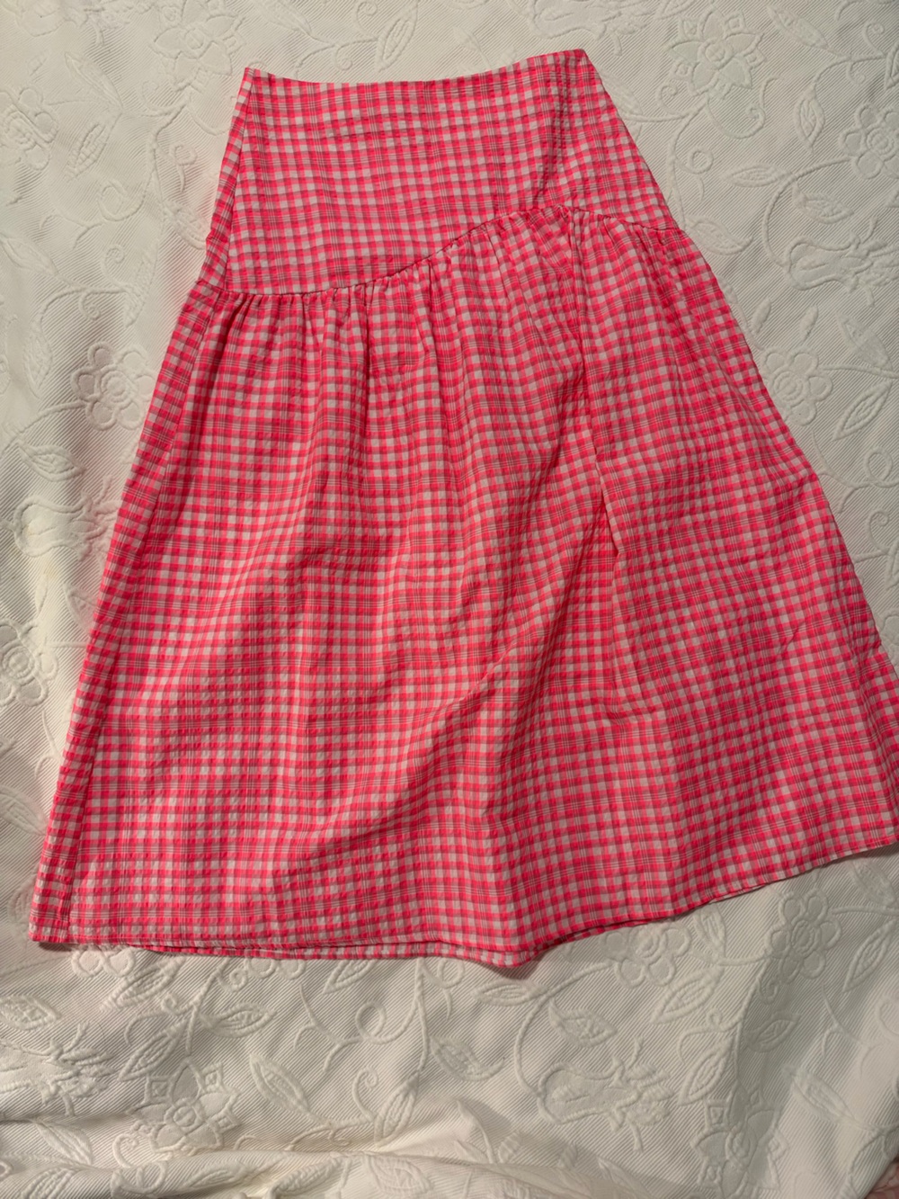 Pink Gingham A-Line Midi Skirt